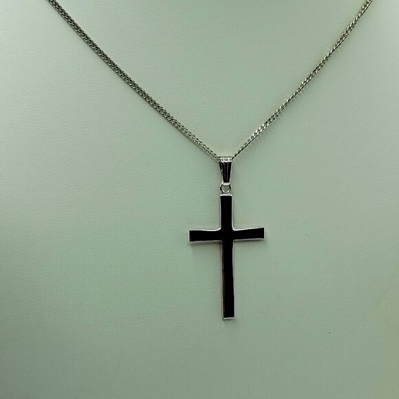 Sterling  Polished Cross Pendant Necklace - Picture 13 of 14